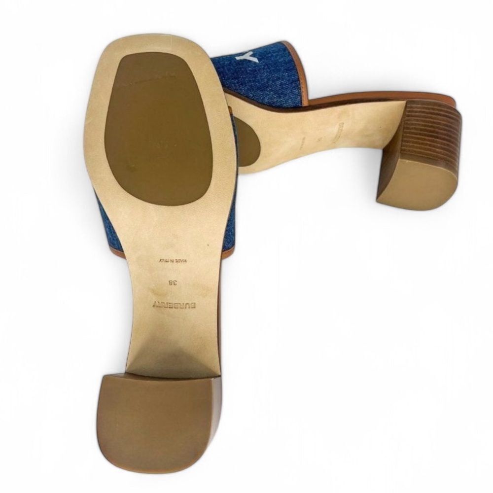 NWT BURBERRY Wilma Logo Blue & Brown Broad Strap Square Open Toe Mules S… - Picture 9 of 12